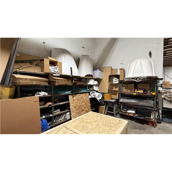 CORNER OF ASSORTED ITEMS INCLUDING; CRAFTSMAN TABLE SAW, STEEL SHELVING UNITS WITH CONTENTS,
