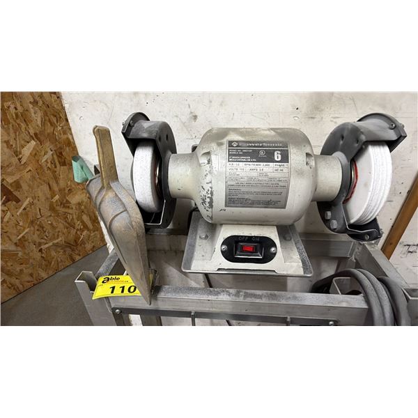 POWERSONIC SMG110P BENCH GRINDER & ALUMINUM STAND *GRINDER ATTACHED TO WALL, REQUIRES DISMANTLE*