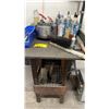 Image 2 : 2-TIER METAL STAND WITH ASSORTED CONTENTS INCLUDING; 4-JAW LATHE CHUCK & MORE *MUST TAKE ALL*
