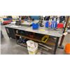 Image 1 : 3-TIER METAL WORK BENCH WITH ATTACHED VISE, PRECISION TOOLS SLAB, ALUMINUM PIECES & MORE
