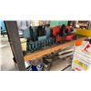 Image 3 : 3-TIER METAL WORK BENCH WITH ATTACHED VISE, PRECISION TOOLS SLAB, ALUMINUM PIECES & MORE
