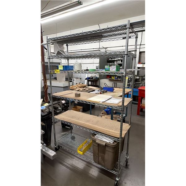 6-TIER METAL ROLLING RACK WITH ASSORTED CONTENTS