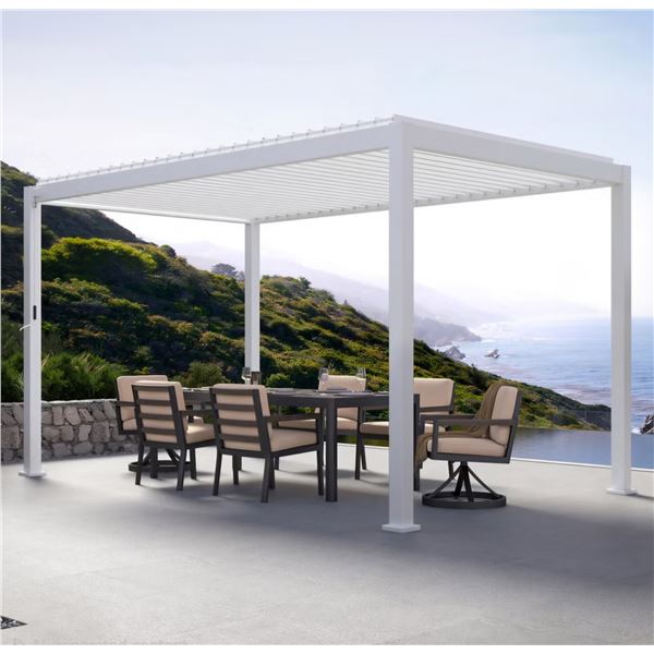 BNIB - Mirador 8.8 ft. x 14.4 ft. Adjustable Louvered Aluminum Pergola, RV: $2,399.99 (#1807225)