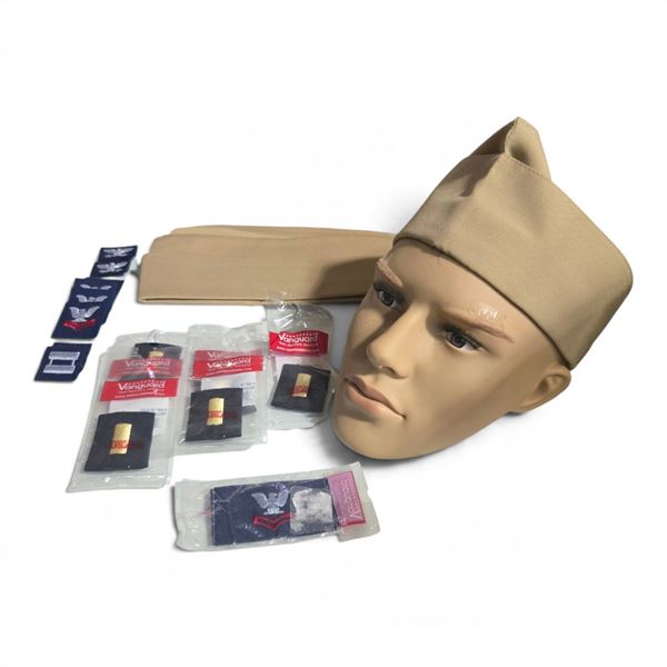 Group of Movie Set Dec - Various Military Patches, Military Hats, Etc.