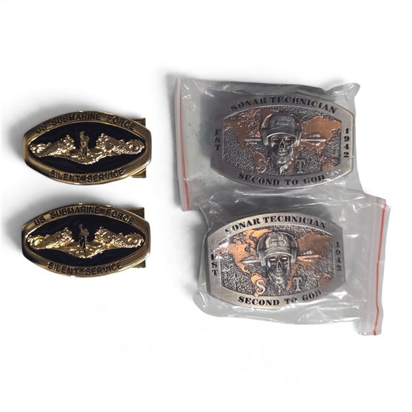 Group of 4 Movie Set - 2x US Submarine Force Silent Service & Sonar Technician Belt Buckles