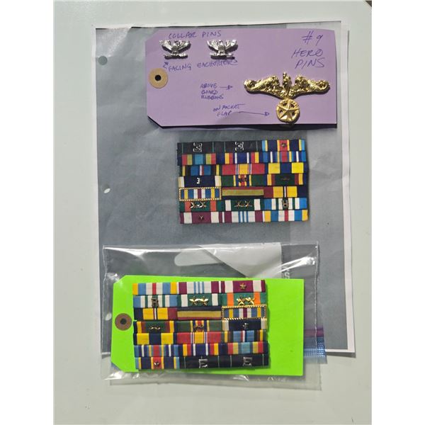 Group of Movie Set - U.S. Navy Military Medal Ribbon Bars, Eagle Collar Pins, Etc.