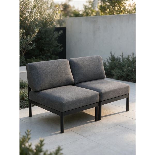Modern Dark Grey Fabric 2-Seater Armless Sofa