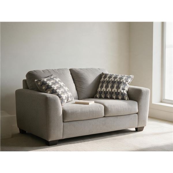 NEW Display Signature Design Ashley Contemporary Light Grey Fabric 3-Seater Sofa with 2 Accent Pillo
