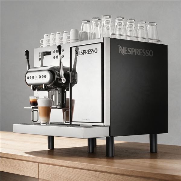 Nespresso Commercial Dual-Head Espresso Machine w/ Integrated Milk Fridge - Stainless Steel