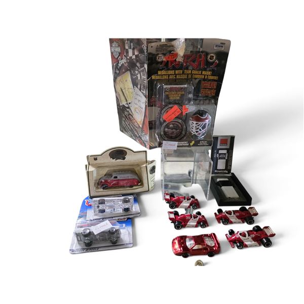 Assorted Collectible Diecast Cars, Racing Cars & NHL Goalie Mask Medallion