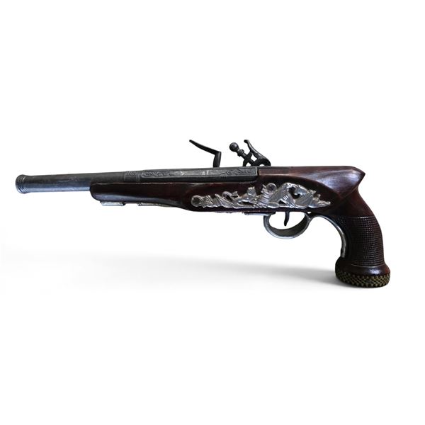 Decorative Antique-Style Flintlock Pistol Replica with Dark Wood Finish & Metal Detailing