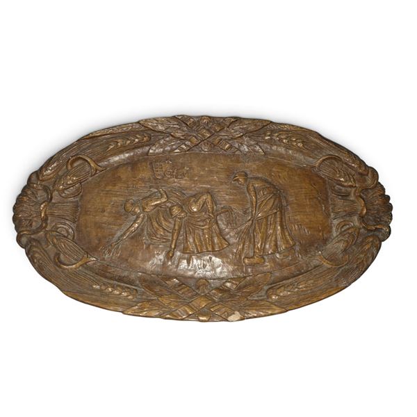 Hand-Carved Wooden Decorative Wall Plaque with Elephant Design