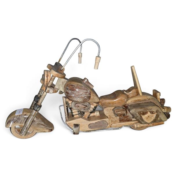 Handcrafted Wooden Motorcycle Sculpture