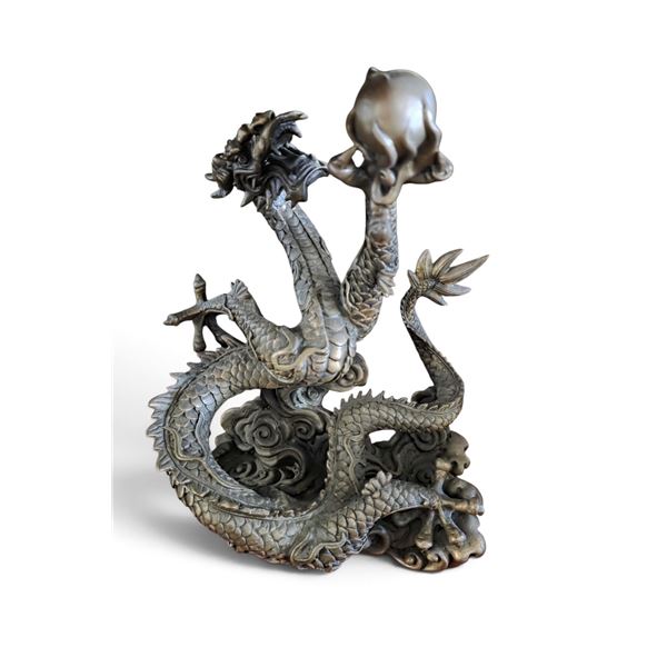 Metal Dragon Statue, Approx. H12" x 9"