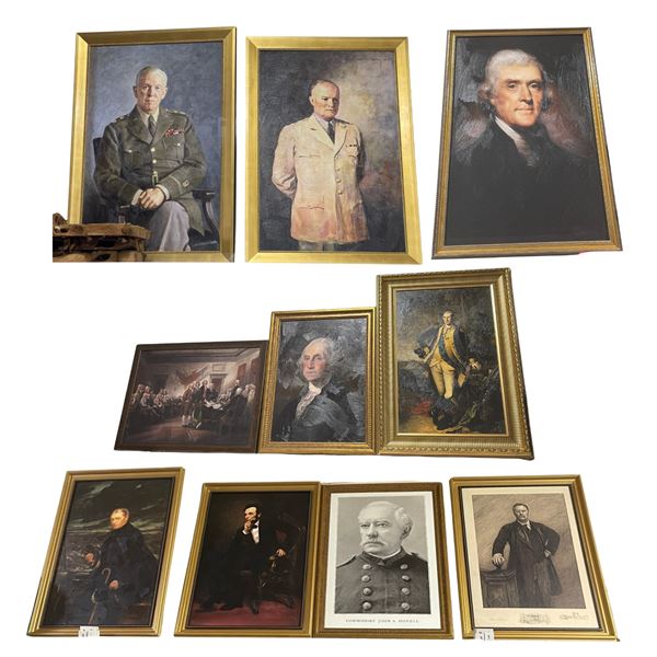 10 Assorted Framed Movie Set Dec Portraits & Historical Prints, Various Sizes, some approx. 25" x 30