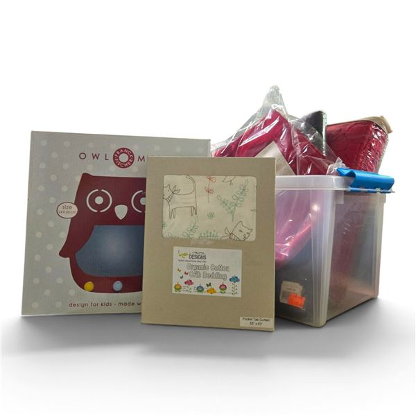 Group of New Bedding and Table Linens (various sizes), and Owl Mirror