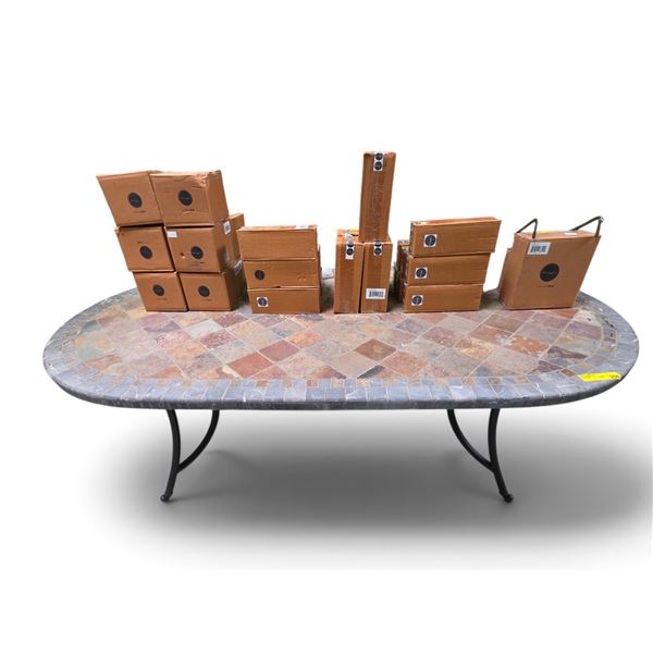 Oval Outdoor Patio Mosaic Tiles Top Table - approx. 77" Long