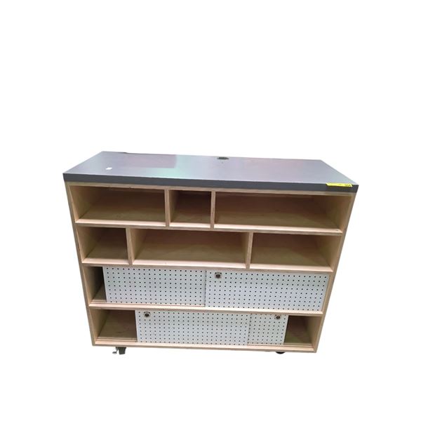 Wooden Storage Cabinet & Wooden Shelf - approx. 4ft x 18" x 42"