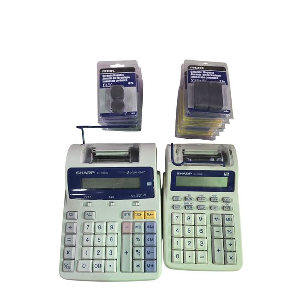 3 Sharp Desktop Printing Calculators & NE ROK Ceramic Magnets