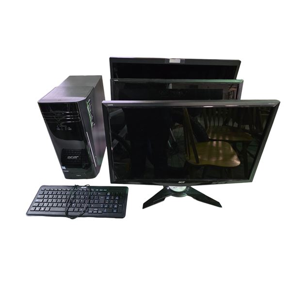 Acer Desktop Workstation Office Set - includes 3 Monitors, Tower Computer Aspire Acer & Keyboard