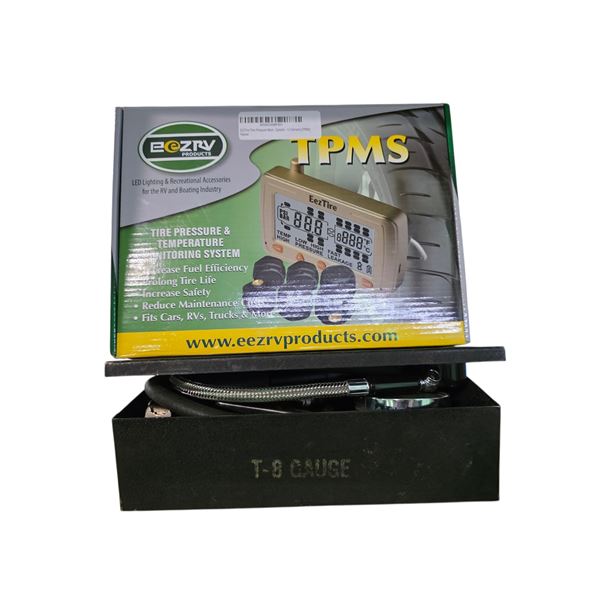 Group of 2 Tire Pressure & Temperature DEvices - includes TPMS Monitoring System & T-8 Gauge in meta