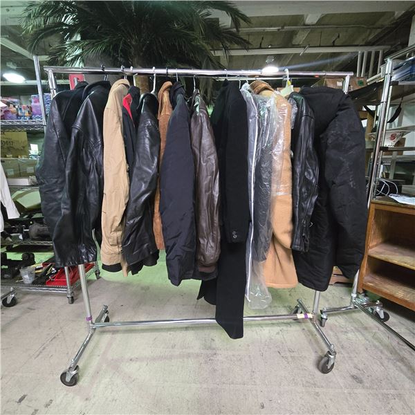 Rack of Assorted Men's Coats and Jackets (Various Sizes - Rack not inlcuded)
