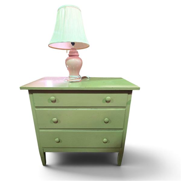 3-Drawer Dresser (H32" x W34") with Pink Lamp