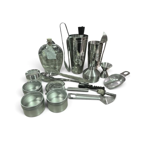 Barware Set with Shaker, Strainer, Jigger, and Glasses