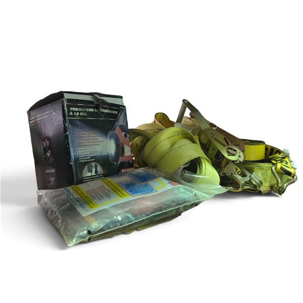 Group of Cargo Straps and Rechargeable Spotlight