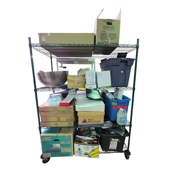 3-Shelf Lot: Electronics & Misc Items - Decorative Bowl, RockJam ZFinity Keyboard Stands, Books, and
