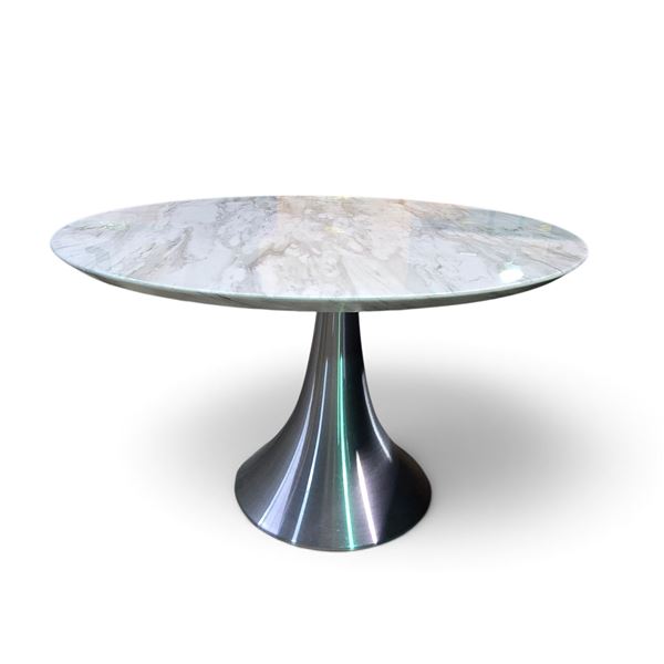 Round Marble-Look Top Dining Table, Dia. 47"