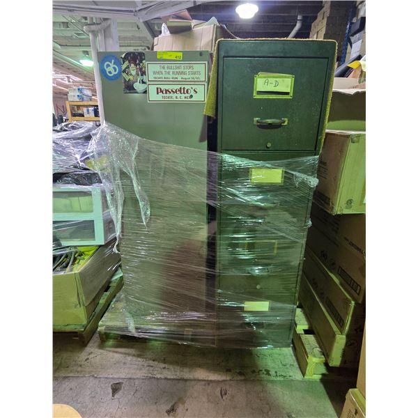 Pallet of 4 Filing Cabinets (Approx. H50" Each) and Box of Books - From movie set
