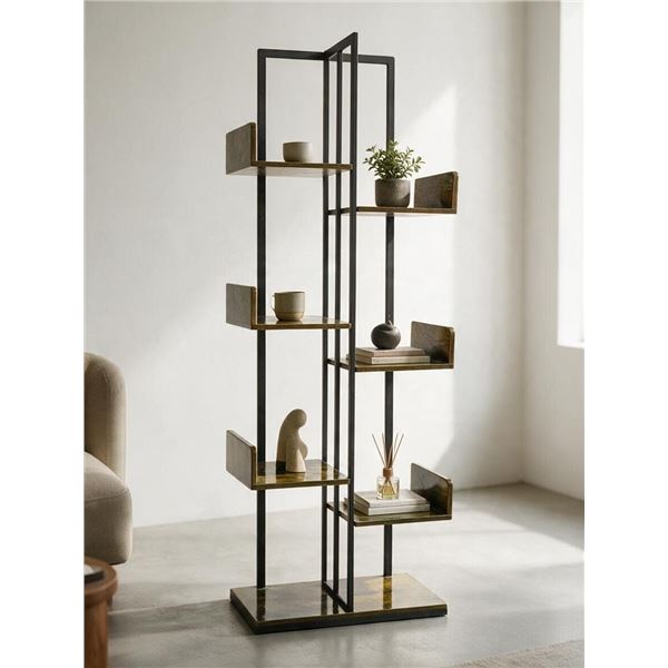 Black Metal Wood Book/Display Shelf, H55" x W19.5"