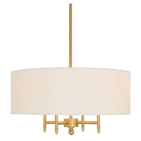 BNIB - Stone & Beam Classic Ceiling Pendant Chandelier Fixture with White Drum Shade Antique Brass