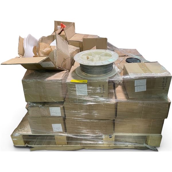 Pallet of Bushings, Sprockets, and Spool of Wire