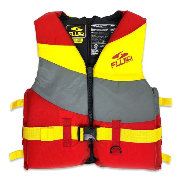 Fluid Deluxe Nylon Life Jackets, Red & Yellow - Adult Size (M, 3 pcs)