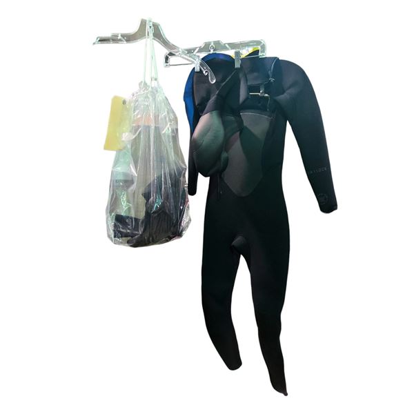 Xcel Black Full-Body Neoprene Diving Wetsuit Set, w/ Boots, Hood & Gloves (Size S, Suit Size 4) - To