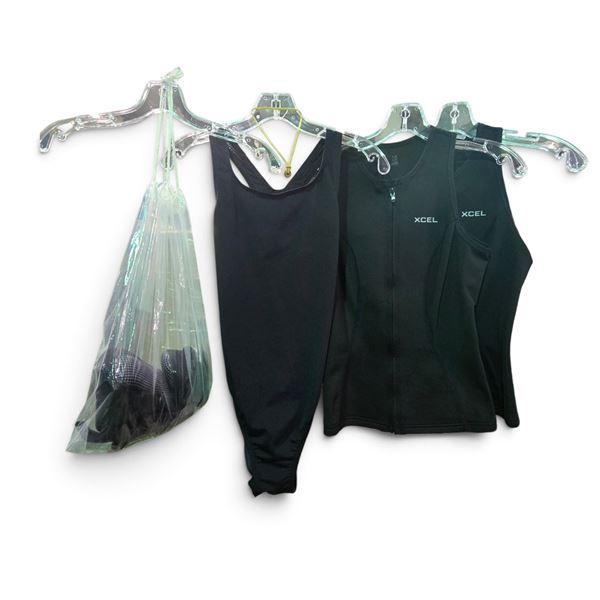 XCEL Neoprene Axis Front-Zip Wetsuit Vest (2 pcs - Size 8/6), Swimsuit (F, 6L) & Boots (XS) - R.V. $