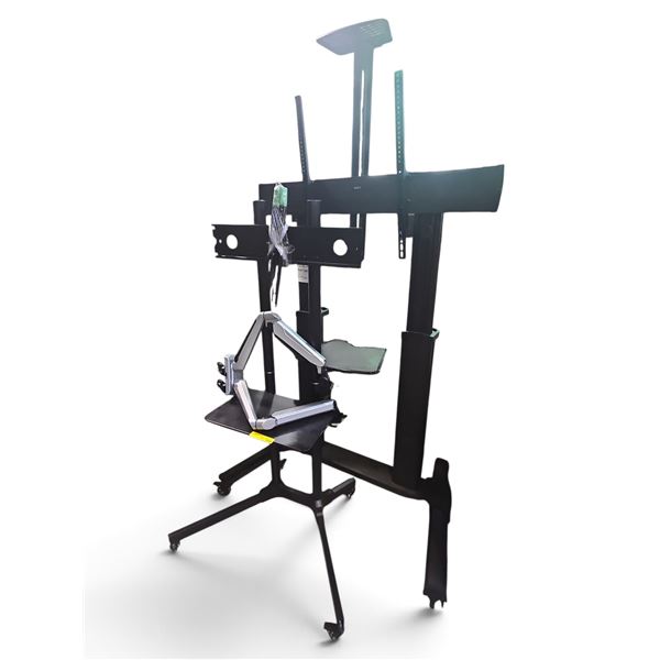 Rolling TV mounting brackets w/ component shelves
