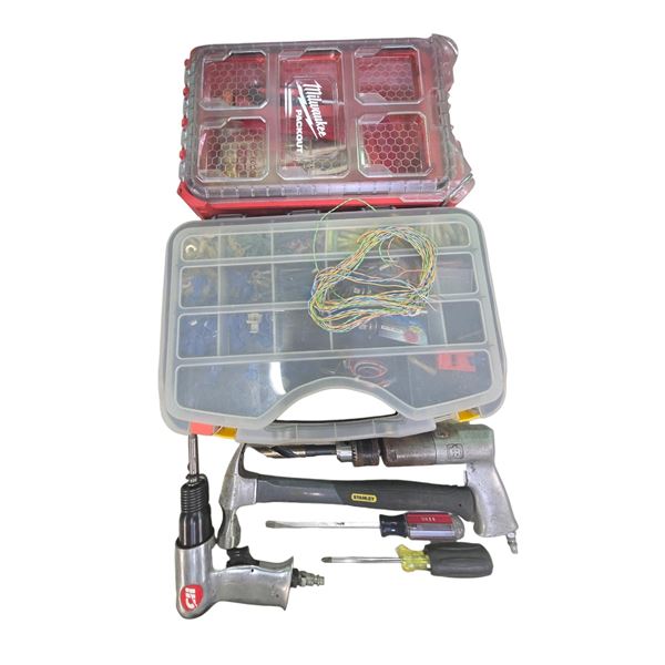 Group of tools including Milwaukee Packout box, etc.
