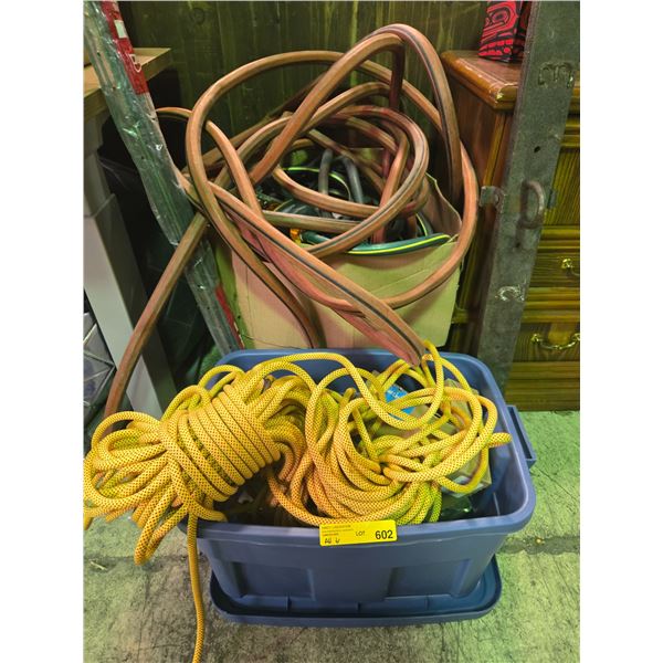 Group including climbing rope, hoses, etc.