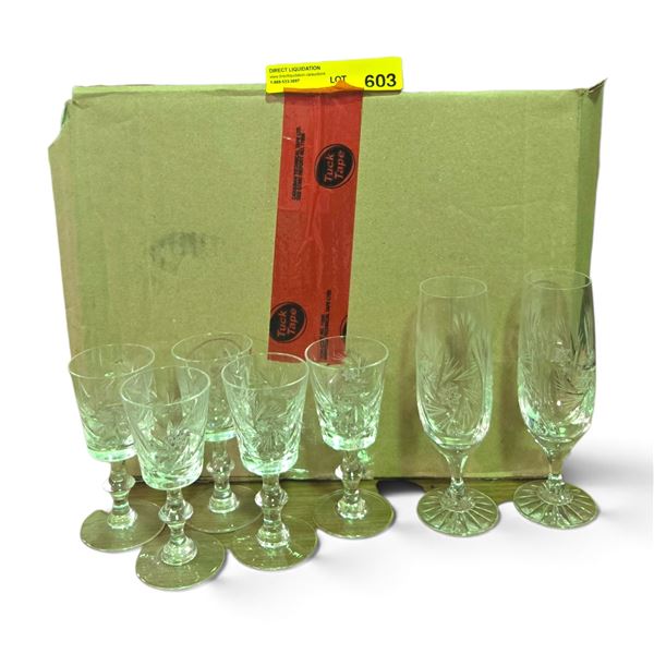 Box of crystal glassware