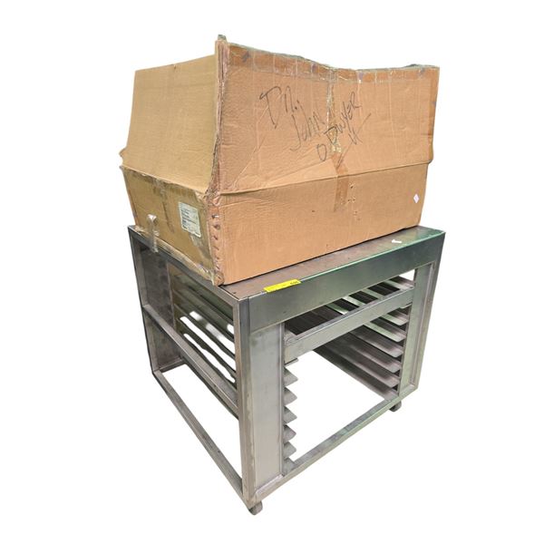 Group - Stainless steel tray cabinet & chair