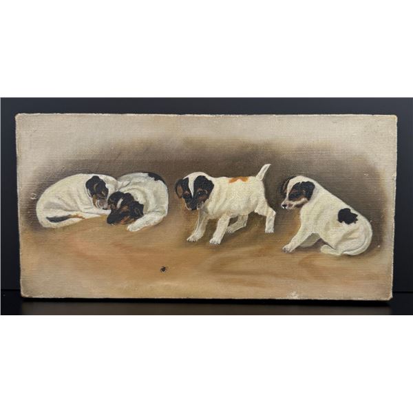 American Folk Art Terrier Puppies Painting