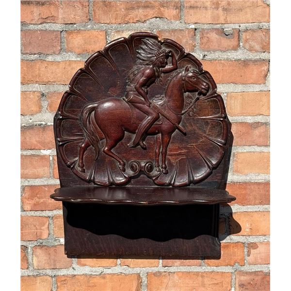 Victorian Indian Warrior with Rifle Oak Shelf