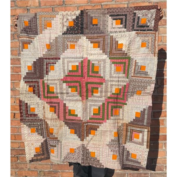 1870s Pennsylvania Log Cabin Barn Raising Quilt