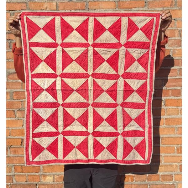 1860s Turkey Red Hourglass Column Crib Quilt