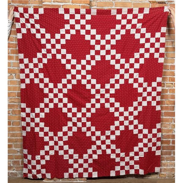 1870s Turkey Red Double Irish Chain Quilt Top