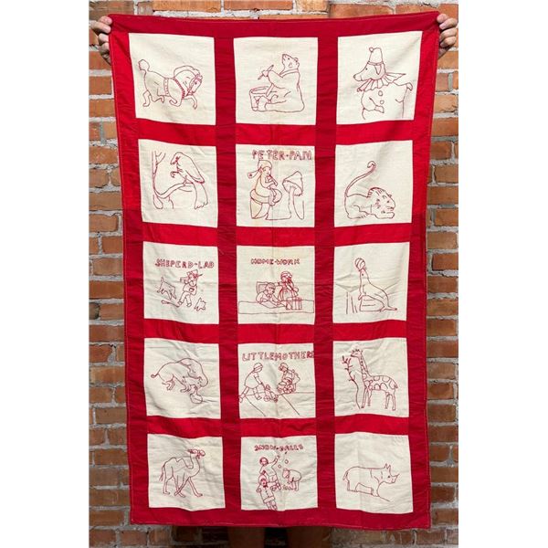 1910s Redwork Storybook Nursery Quilt
