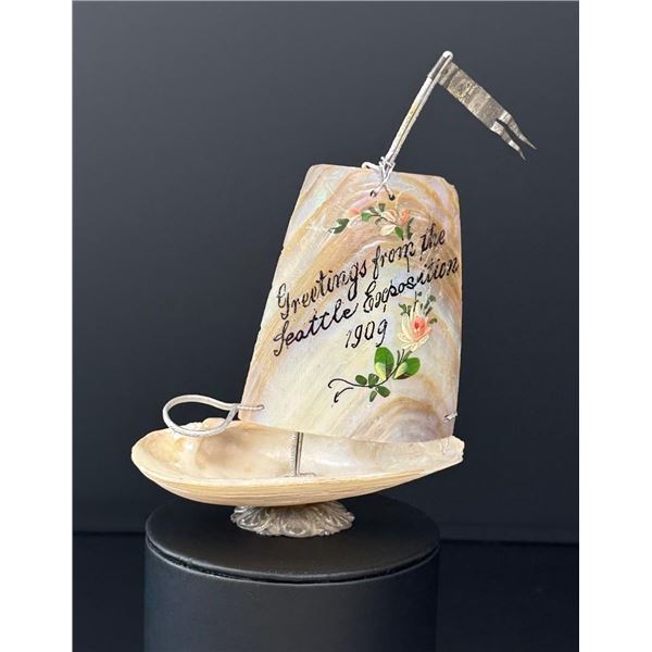 1909 Seattle Exposition Seashell Sailboat Ashtray